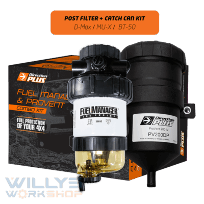 Fuel filter and catch can combo kit for D-Max, MU-X, and BT-50 vehicles.