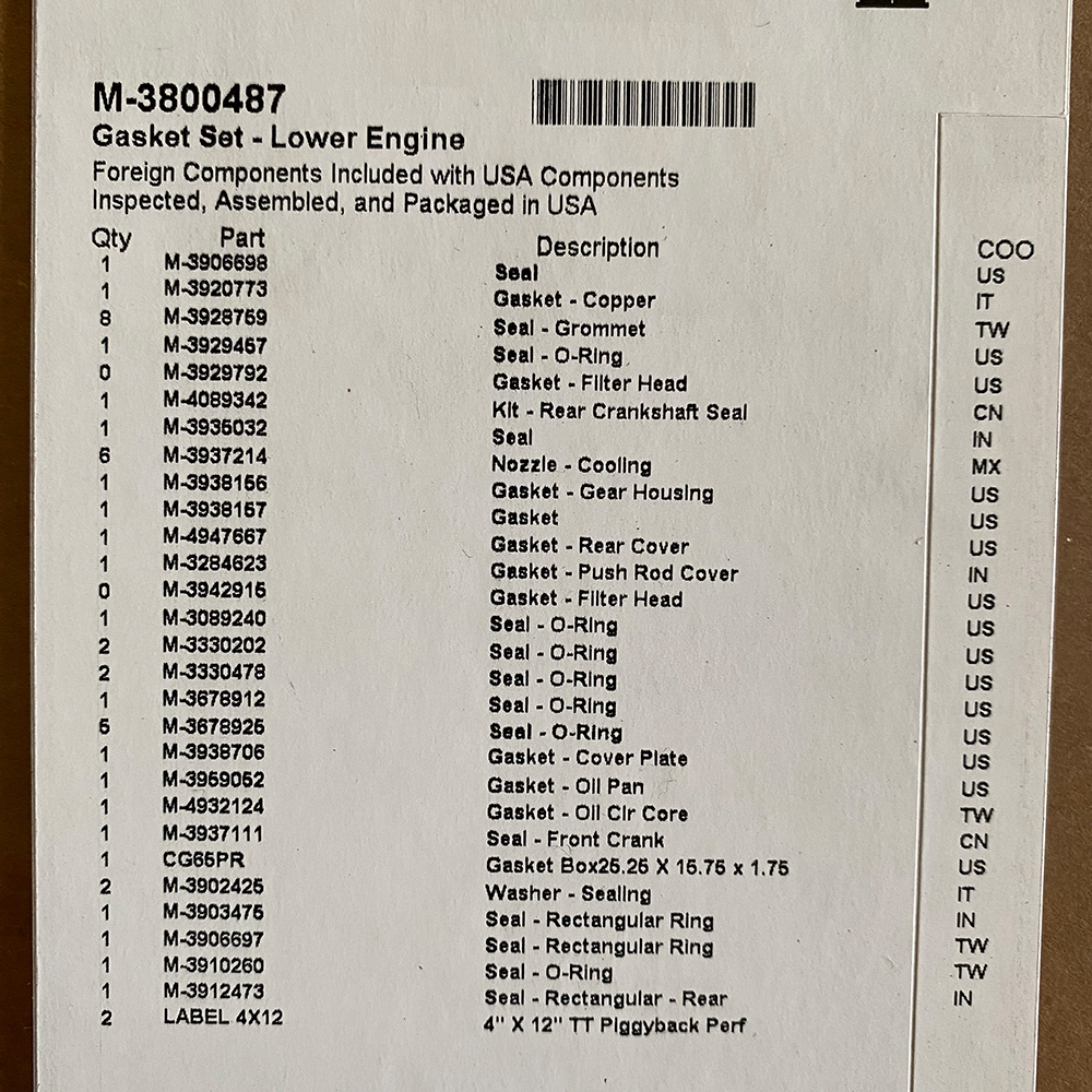 Interstate McBee Lower Gasket Set Cummins 24v 98.5-02