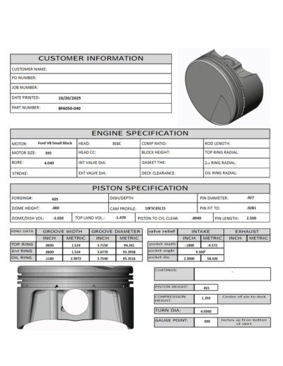 CP Bullet Ford Cleveland 4.040 Pistons Set - Flat Top - 3.850 Stroke - 6.00 Rods