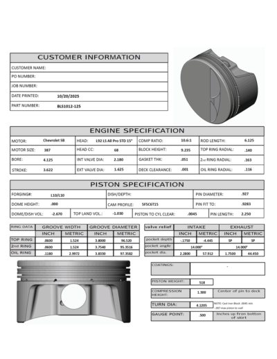CP Bullet LS 4.010″ Pistons Set | -2.7cc Flat Top | 3.622″ Stroke | BLS1012-125