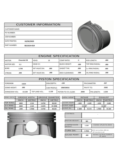 CP Bullet 3.799″ Pistons Set | -13.1cc Dish | 4.00″ Inch Stroke | BLS1014-019
