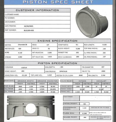 CP Bullet LS 4.130″ Pistons Set | -25cc Dish Top | 4.00″ Stroke | BLS1203-005