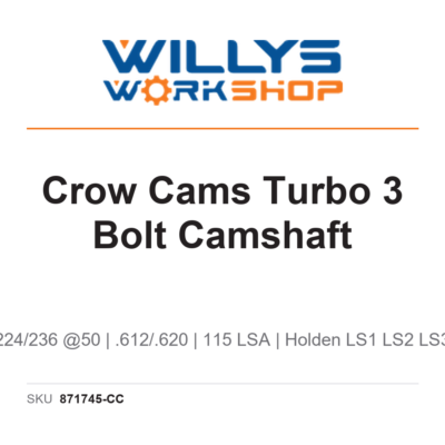 Crow Cams Turbo 3 Bolt Camshaft - 224/236 @50 - .612/.620 - 115 LSA - Holden LS1 LS2 LS3