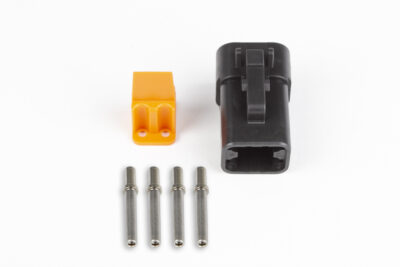 Plug and pins only – Male Deutsch DTP-06-4S – Black connector (25Amp)