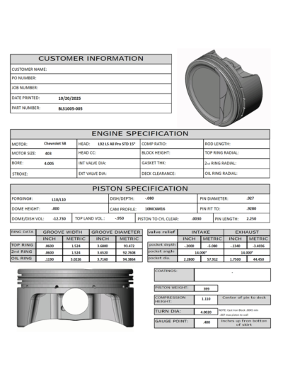 CP Bullet LS 4.005" Pistons Set | -12.7cc Dish Top | 4.00" Stroke | BLS1005-005