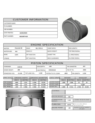 CP Bullet LS 4.075" Pistons Set | -11.2cc Dish Top | 4.00" Stroke | BLS1007-010