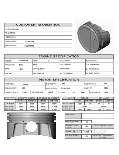 CP Bullet LS 4.005" Pistons Set | -8cc Dish Top | 3.900" Stroke | 1,500hp Rated | BLS1034-005