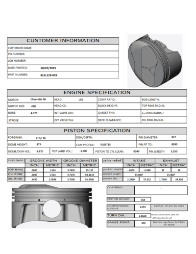 CP Bullet LS 4.070" Pistons Set | +9.5cc Dome Top | 4.125" Stroke | BLS1129-005