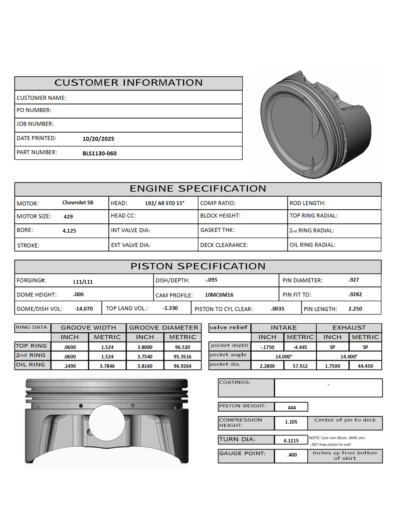 CP Bullet LS 4.125" Pistons Set | -14.2cc Dish Top | 4.00" Stroke | BLS1130-060