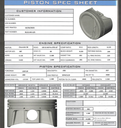 CP Bullet LS 4.125" Pistons Set | -13.3cc Dish Top | 3.622" Stroke | BLS1140-125