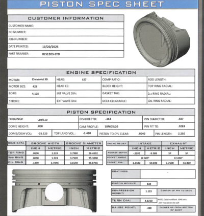 CP Bullet LS 4.125" Pistons Set | -25cc Dish | 4.00" Stroke | BLS1203-STD