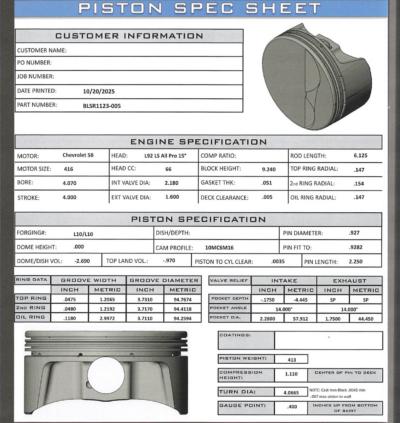 CP Bullet LS 4.070" Pistons Set | -2.7cc Flat Top | 4.00" Stroke | BLSR1123-005