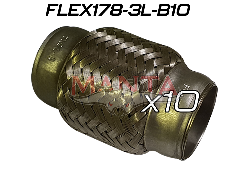 flex178-3l-b10_01 (Pack 10) 1 7/8in ID x 75mm (3in) Stainless Steel Flex Bellow With Interlock Tube Liner