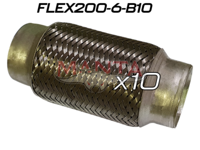 (Pack 10) 2in ID x 152mm (6in) Stainless Steel Flex Bellow, Double Braided Liner