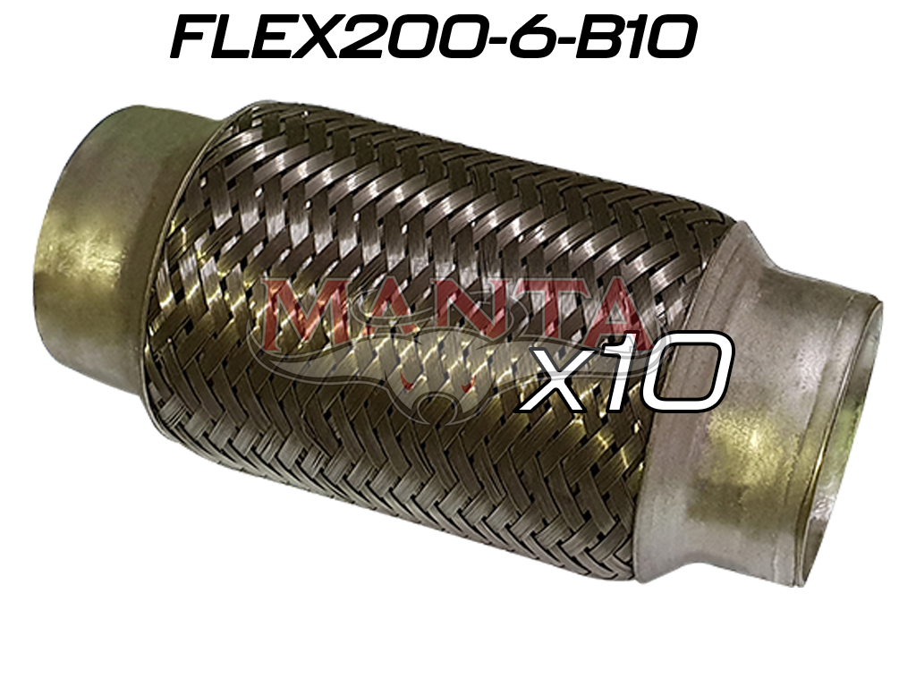 flex200-6-b10_01 (Pack 10) 2in ID x 152mm (6in) Stainless Steel Flex Bellow, Double Braided Liner