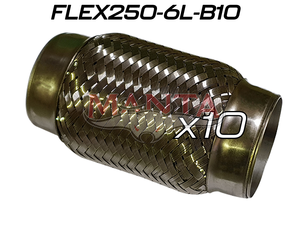 flex250-6l-b10_01 (Pack 10) 2 1/2in ID x 152mm (6in) Stainless Steel Flex Bellow With Interlock Tube Liner