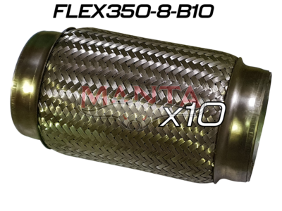 (Pack 10) 3 1/2in ID x 203mm (8in) Stainless Steel Flex Bellow Double Braided Liner