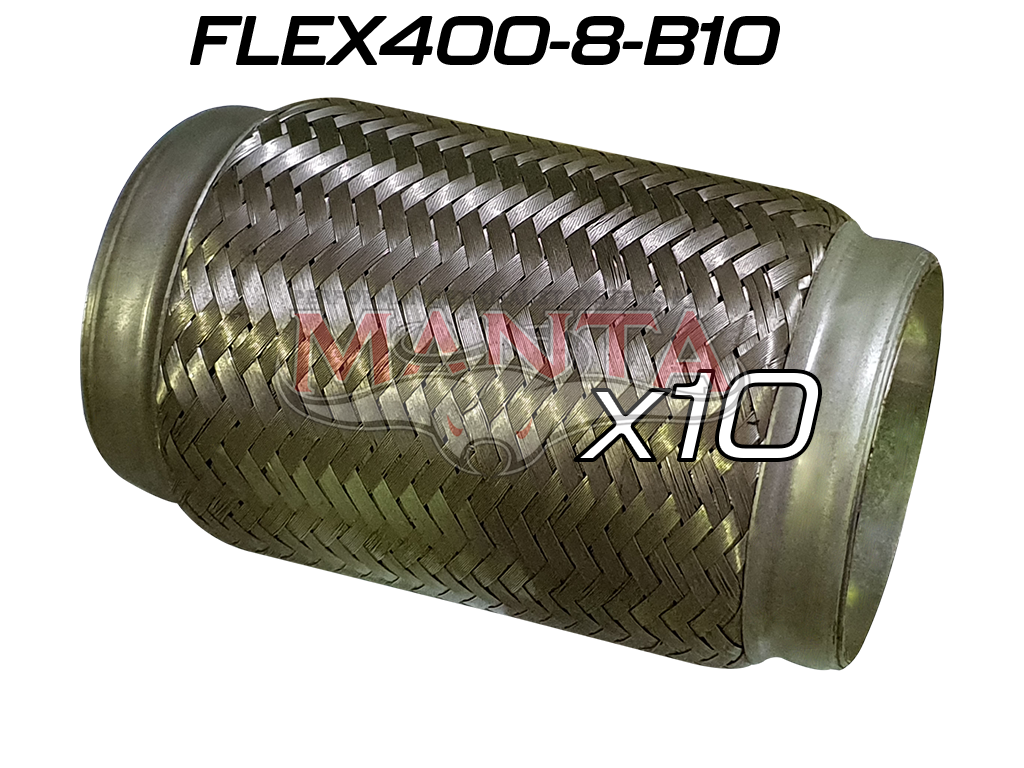flex400-8-b10_01 (Pack 10) 4in ID x 203mm (8in) Stainless Steel Flex Bellow Double Braided Liner