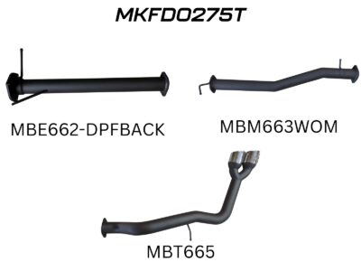 Ford Next Gen T6.2 Ranger V6 3in DPF Back Without Mufflers, Twin Tip Side Exit (MKFD0275T)