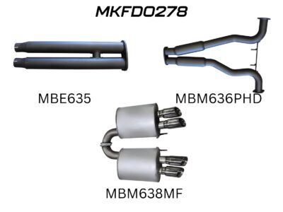 Mustang FN 5.0L V8 2018-23, 3in Dual Catback, Centre Hotdogs & Rear Mufflers 4in Quad Tips (MKFD0278)