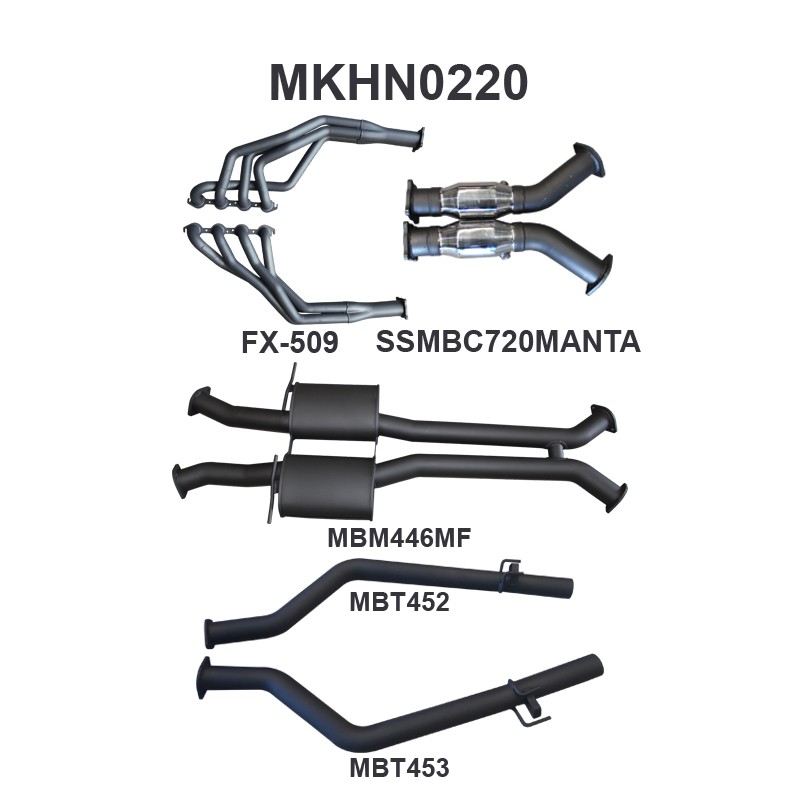 mkhn0220-01-mpiclean HSV VY VZ Maloo 3in Dual With 1 7/8in Extractors Centre Mufflers, Rear Tail Pipes With Tips (MKHN0220)