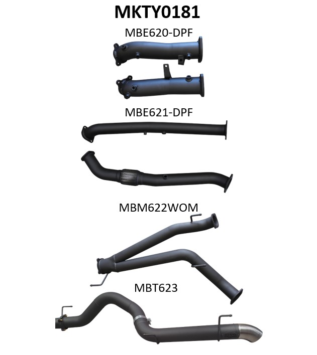 Toyota Landcruiser VDJ200 V8 DPF 3in Dual Turbo Back, Pipe Only system, 4in Tailpipe Exit (MKTY0181)