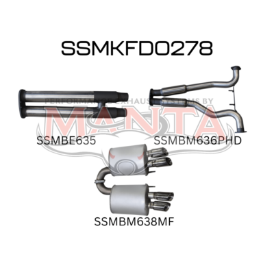Mustang FN 5.0L V8 2018-23, 3in Dual Catback, Centre Hotdogs & Rear Mufflers 4in Quad Tips (SSMKFD0278)