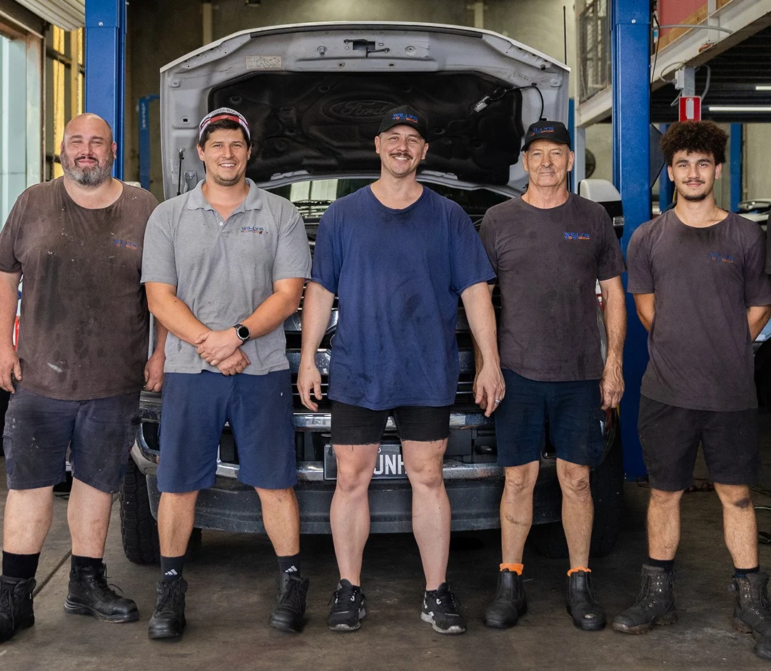 The Willys Workshop diesel mechanic team in the workshop